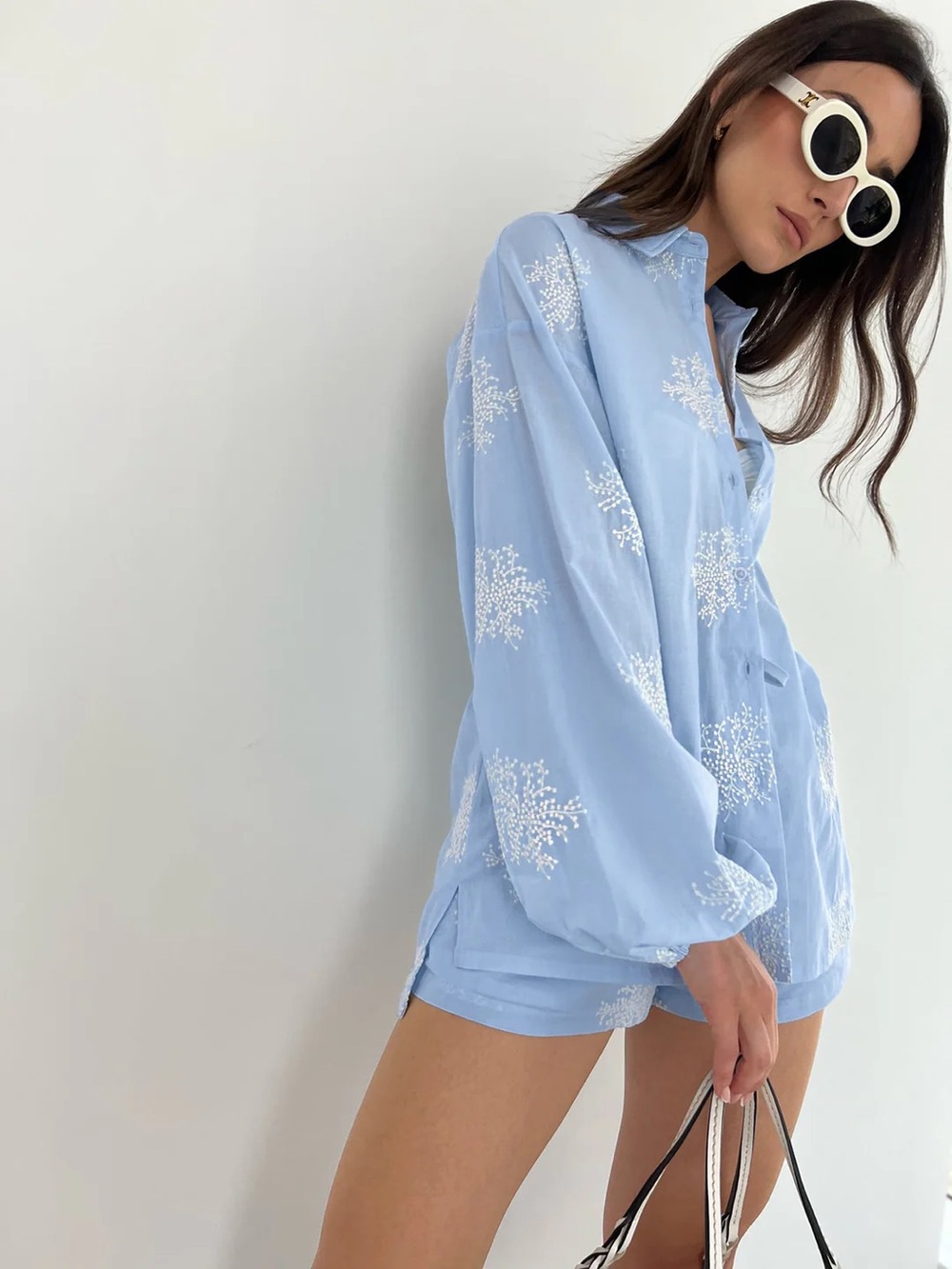 Light Blue Embroidered Button-Up Shirt